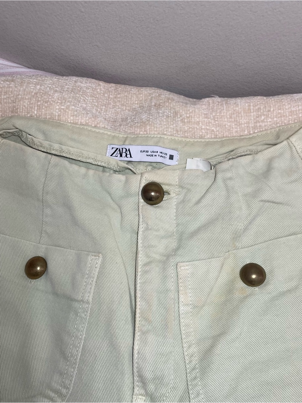 Zara Woman Mint Green Wide-Leg Jeans Front Patch pockets size 2 100% cotton - Picture 4 of 12